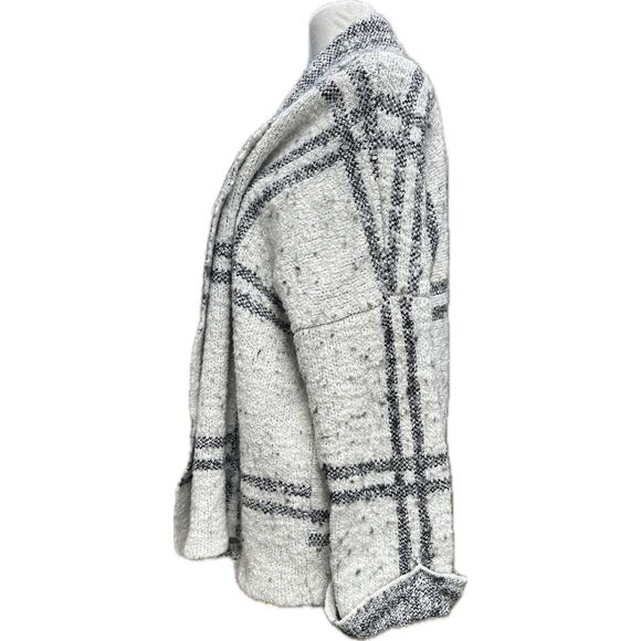 Free People Gray White Plaid Oversized Open Cardigan Wool Blend Women’s XS Cozy - Picture 3 of 7